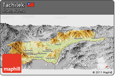 Physical Panoramic Map of Tachilek, desaturated