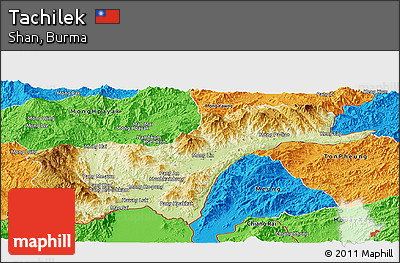 Physical Panoramic Map of Tachilek, political outside