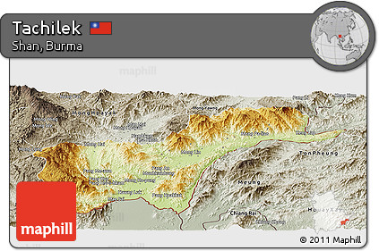 Physical Panoramic Map of Tachilek, semi-desaturated