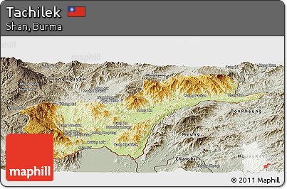 Physical Panoramic Map of Tachilek, semi-desaturated