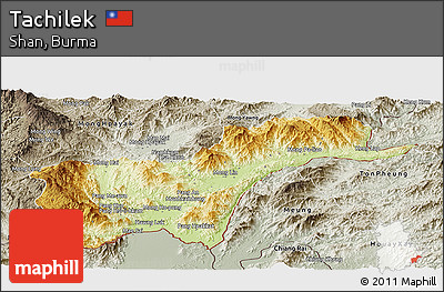 Physical Panoramic Map of Tachilek, semi-desaturated