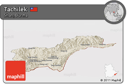 Shaded Relief Panoramic Map of Tachilek, cropped outside