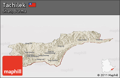 Shaded Relief Panoramic Map of Tachilek, cropped outside