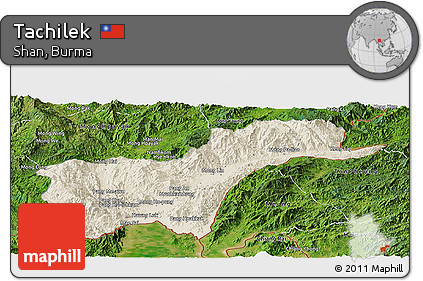 Shaded Relief Panoramic Map of Tachilek, satellite outside