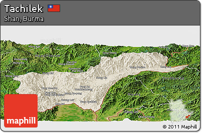 Shaded Relief Panoramic Map of Tachilek, satellite outside