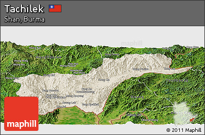 Shaded Relief Panoramic Map of Tachilek, satellite outside