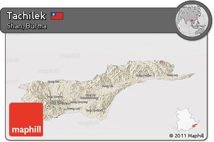 Shaded Relief Panoramic Map of Tachilek, single color outside