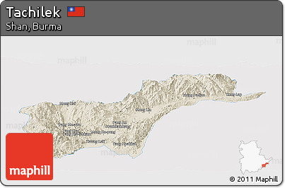 Shaded Relief Panoramic Map of Tachilek, single color outside