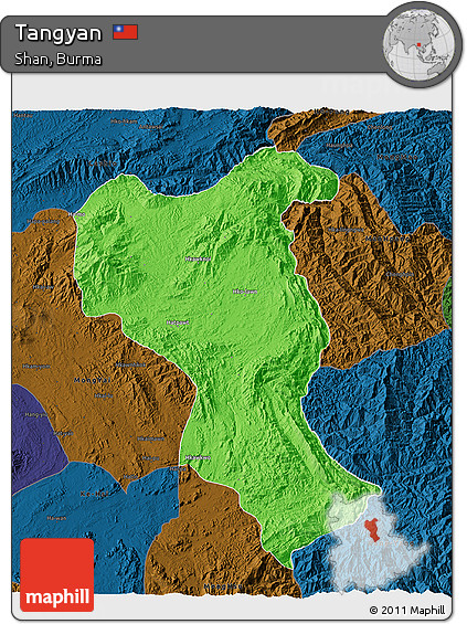Political 3D Map of Tangyan, darken