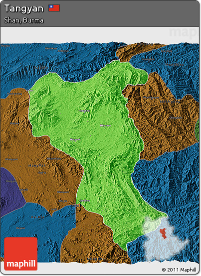 Political 3D Map of Tangyan, darken