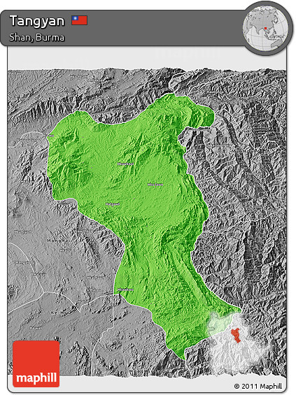Political 3D Map of Tangyan, desaturated