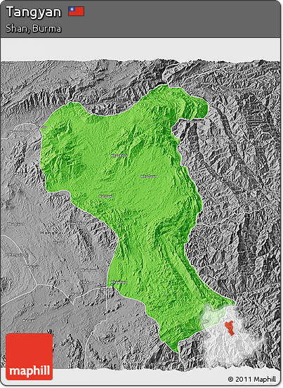 Political 3D Map of Tangyan, desaturated