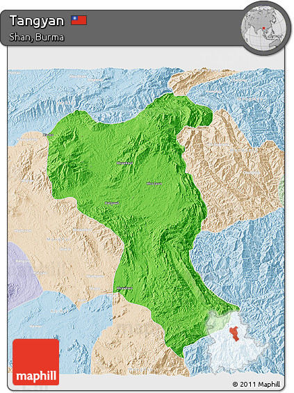 Political 3D Map of Tangyan, lighten