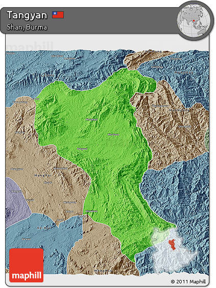 Political 3D Map of Tangyan, semi-desaturated