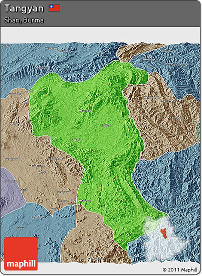 Political 3D Map of Tangyan, semi-desaturated