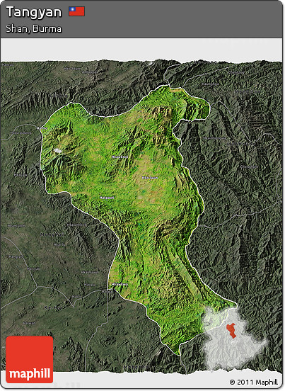 Satellite 3D Map of Tangyan, darken, semi-desaturated