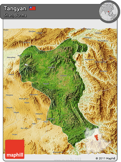 Satellite 3D Map of Tangyan, physical outside