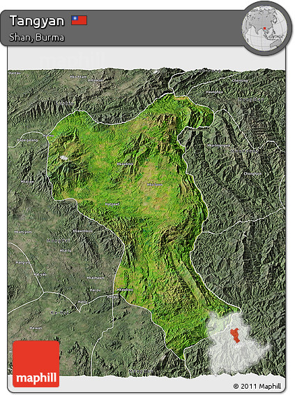 Satellite 3D Map of Tangyan, semi-desaturated