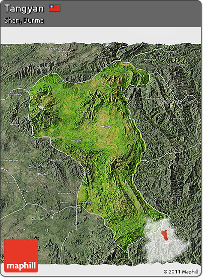 Satellite 3D Map of Tangyan, semi-desaturated