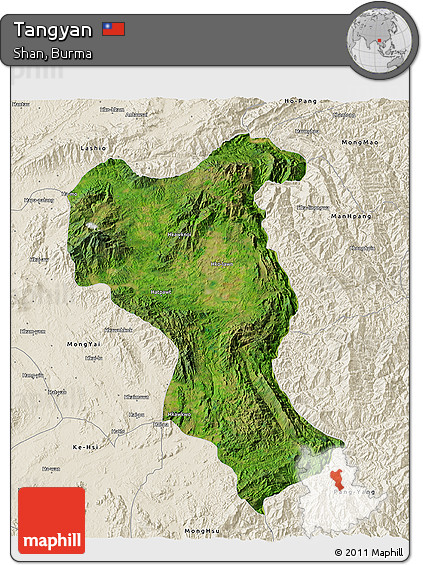 Satellite 3D Map of Tangyan, shaded relief outside