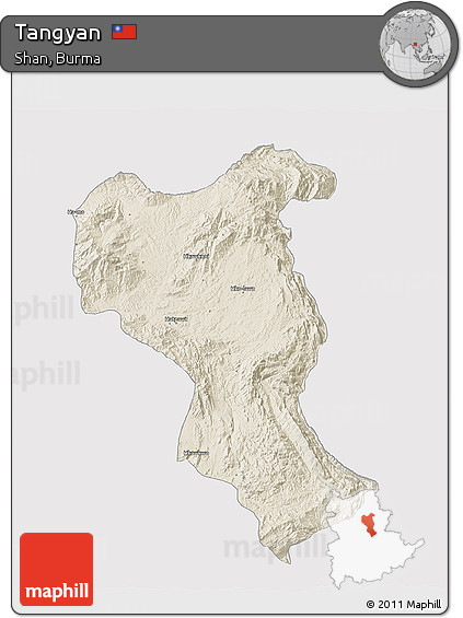 Shaded Relief 3D Map of Tangyan, cropped outside