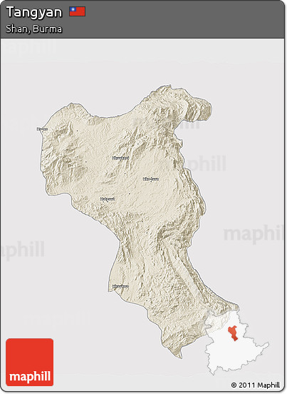 Shaded Relief 3D Map of Tangyan, cropped outside