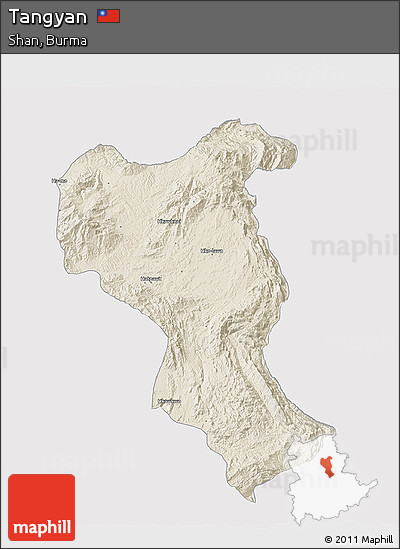 Shaded Relief 3D Map of Tangyan, cropped outside