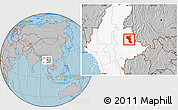Gray Location Map of Tangyan, highlighted country, hill shading