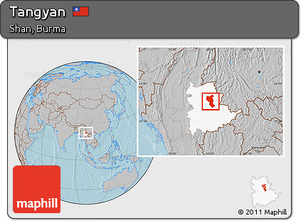 Gray Location Map of Tangyan, highlighted parent region, hill shading