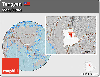 Gray Location Map of Tangyan, highlighted parent region, hill shading