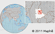 Gray Location Map of Tangyan, highlighted parent region, hill shading