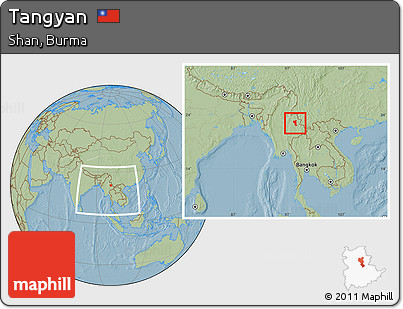 Savanna Style Location Map of Tangyan, within the entire country, hill shading