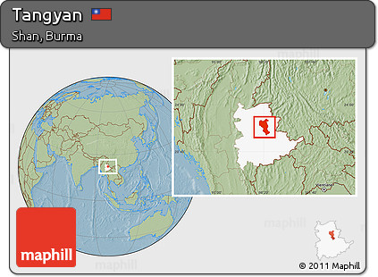 Savanna Style Location Map of Tangyan, highlighted parent region, hill shading