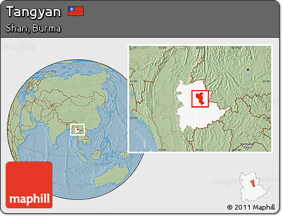 Savanna Style Location Map of Tangyan, highlighted parent region, hill shading