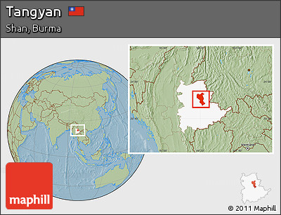 Savanna Style Location Map of Tangyan, highlighted parent region, hill shading