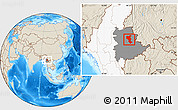 Shaded Relief Location Map of Tangyan, highlighted country, highlighted parent region
