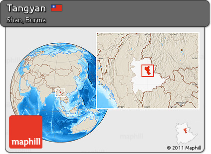 Shaded Relief Location Map of Tangyan, highlighted parent region