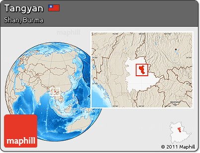 Shaded Relief Location Map of Tangyan, highlighted parent region
