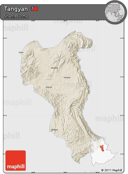Shaded Relief Map of Tangyan, single color outside