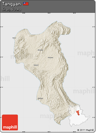 Shaded Relief Map of Tangyan, single color outside
