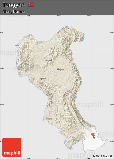 Shaded Relief Map of Tangyan, single color outside