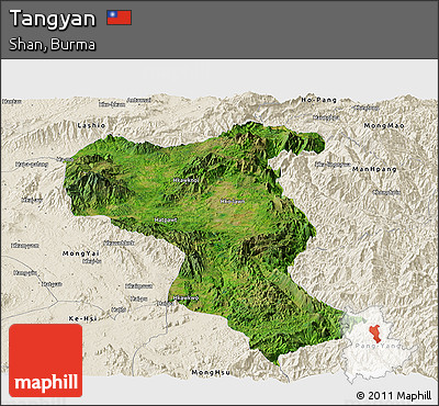 Satellite Panoramic Map of Tangyan, shaded relief outside