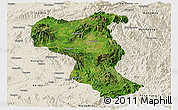 Satellite Panoramic Map of Tangyan, shaded relief outside