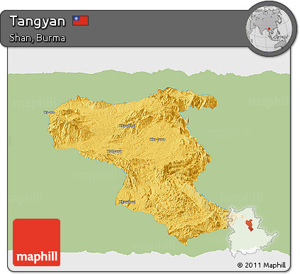Savanna Style Panoramic Map of Tangyan, single color outside