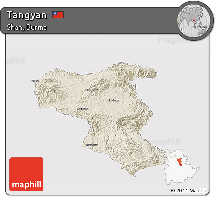 Shaded Relief Panoramic Map of Tangyan, cropped outside