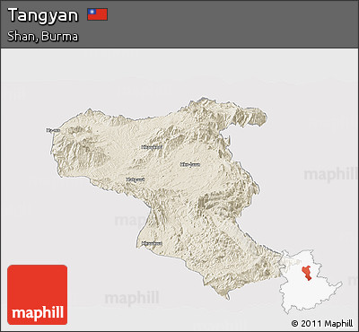 Shaded Relief Panoramic Map of Tangyan, cropped outside