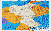 Shaded Relief Panoramic Map of Tangyan, political outside