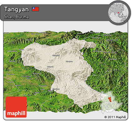Shaded Relief Panoramic Map of Tangyan, satellite outside