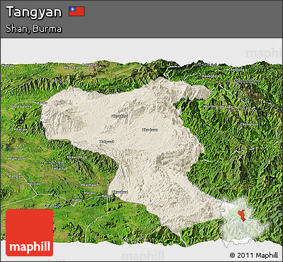 Shaded Relief Panoramic Map of Tangyan, satellite outside