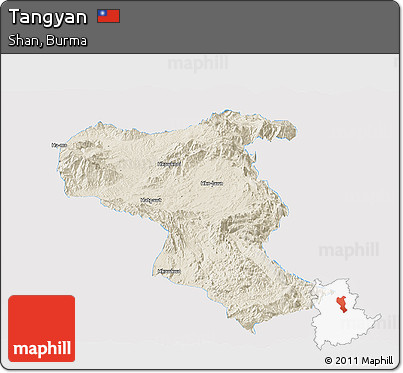 Shaded Relief Panoramic Map of Tangyan, single color outside